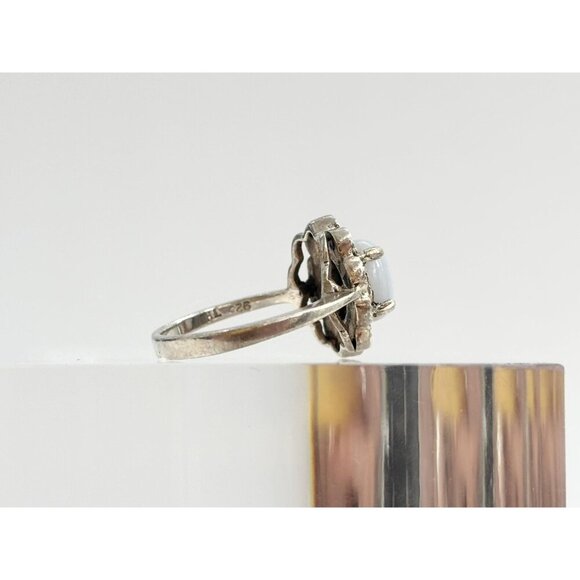 Art Deco Moonstone Marcasite Gemstone Sterling Silver Vintage Ring - sz 5 - Picture 4 of 10